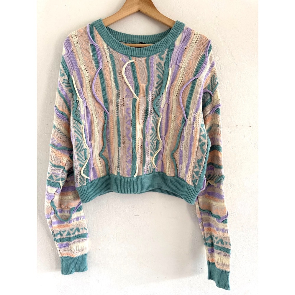 Womens 3D Textured Knit Cropped Sweater Pastel Multi Color Size Medium - Picture 1 of 6